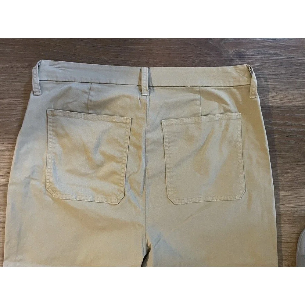 J.CREW Women’s Beige Cotton Twill Chino Pants Straight Leg Mid Rise Pockets